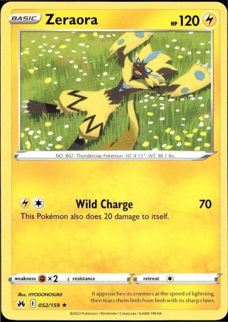 2023 Pokémon Crown Zenith Zeraora #052/159 Pokémon card front