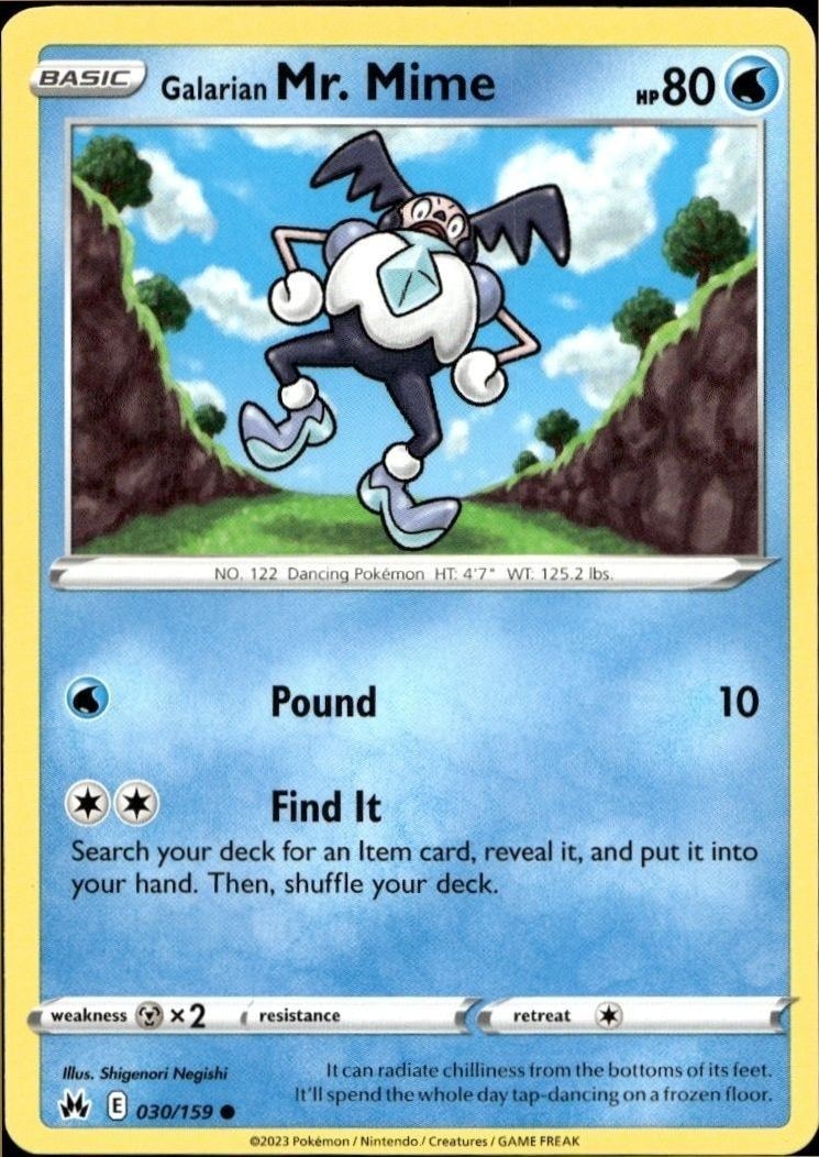 2023 Pokémon Crown Zenith Galarian Mr. Mime #030/159 trading card