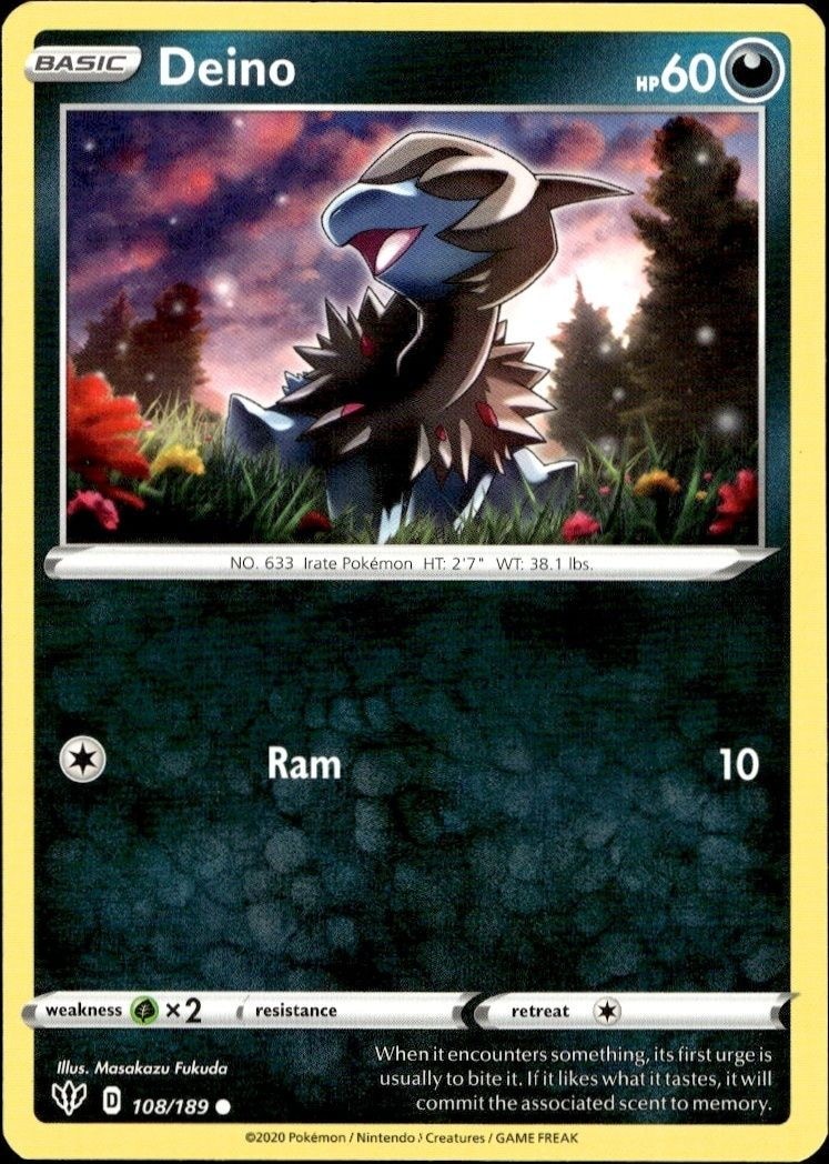 2020 Pokémon Darkness Ablaze Deino #108/189 trading card