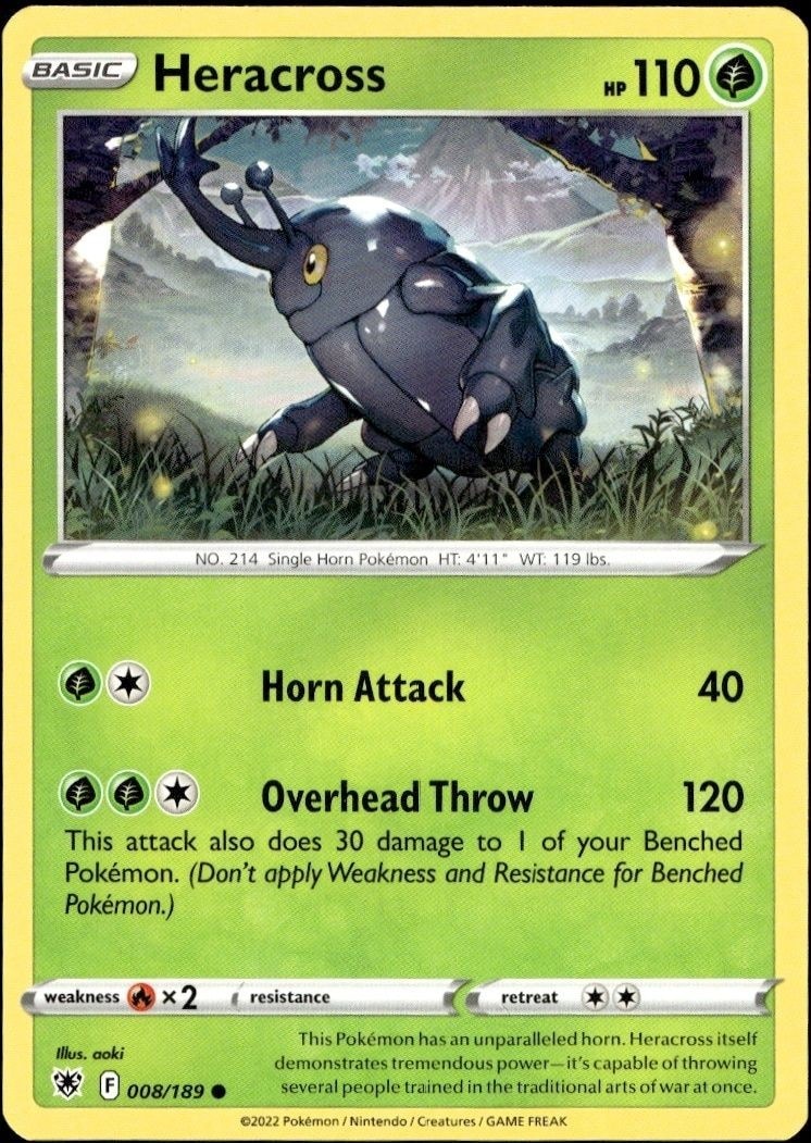 2022 Pokémon Astral Radiance Heracross #008/189 Pokémon card front