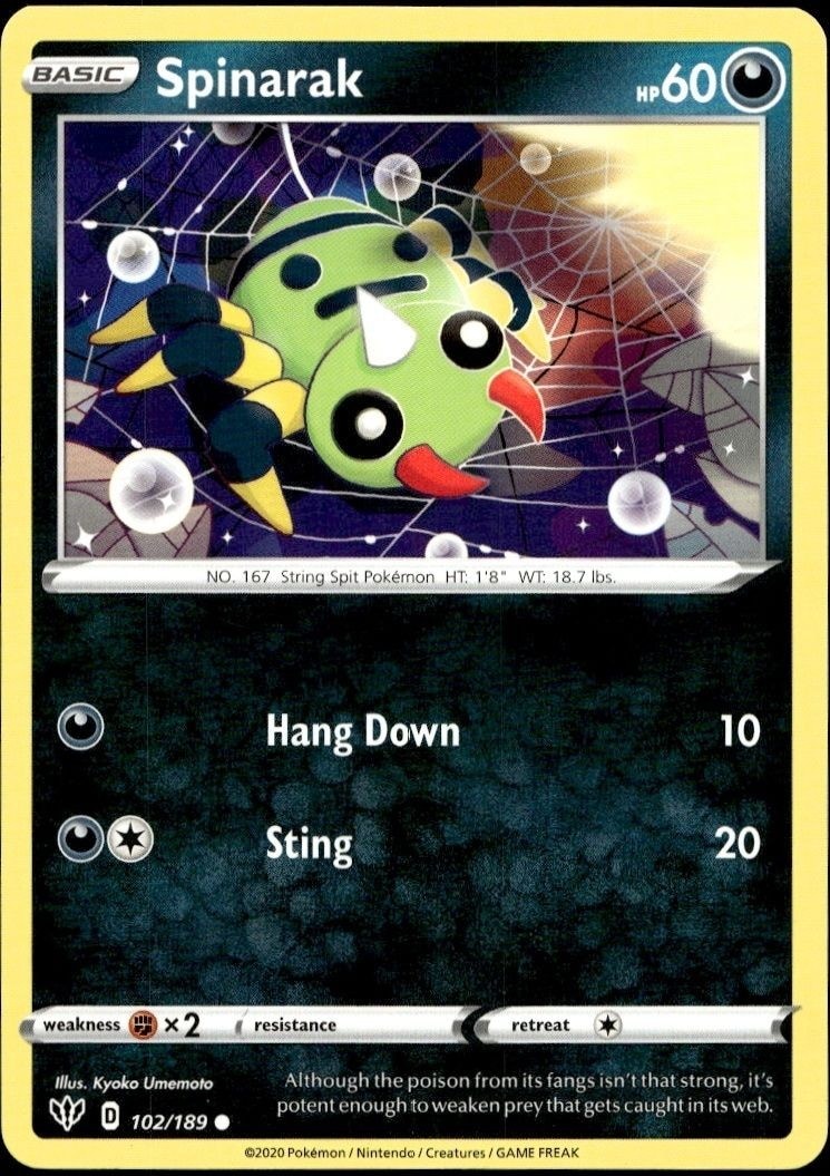 2020 Pokémon Darkness Ablaze Spinarak #102/189 trading card