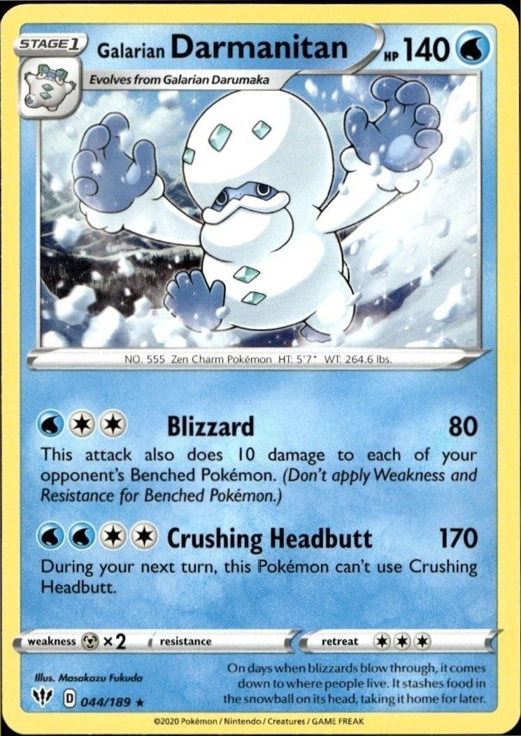 2020 Pokémon Darkness Ablaze Galarian Darmanitian #044/189 trading card