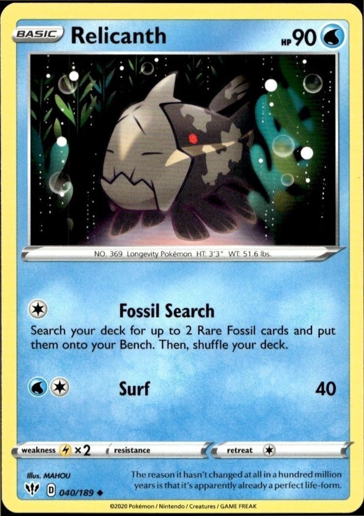 2020 Pokémon Darkness Ablaze Relicanth #040/189 trading card