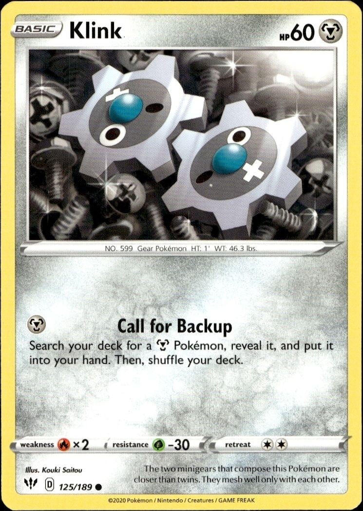 2020 Pokémon Darkness Ablaze Klink #125/189 trading card