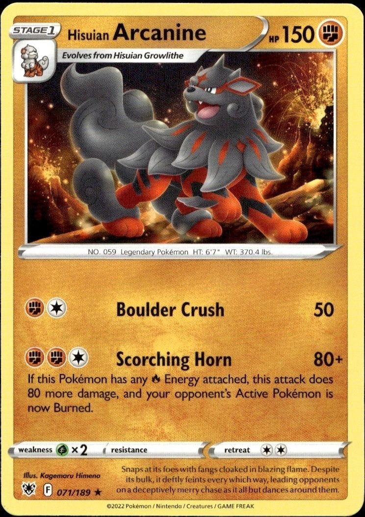 2022 Pokémon Astral Radiance Hisuian Arcanine #071/189 trading card