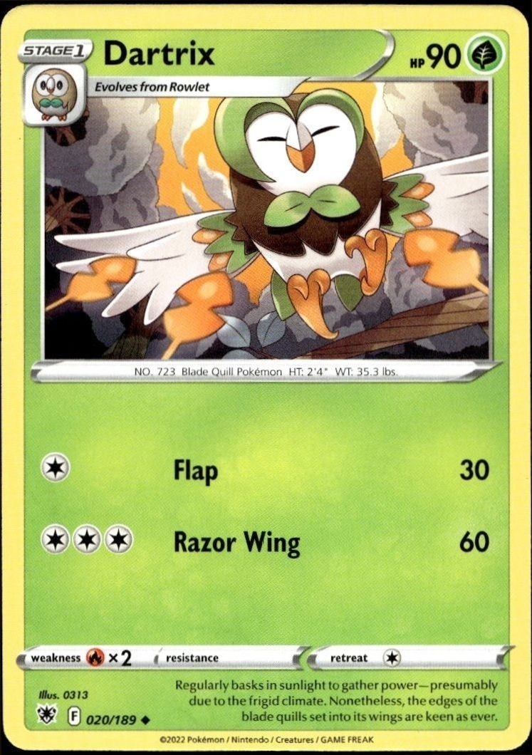 2022 Pokémon Astral Radiance Dartrix #020/189 Pokémon card front