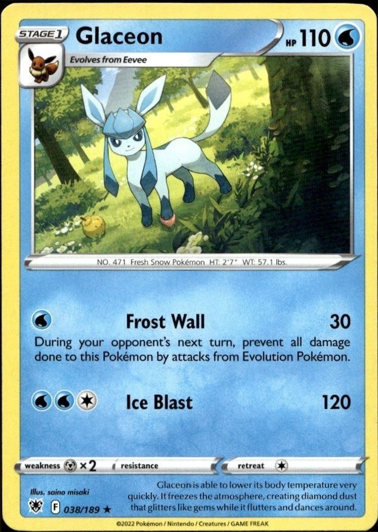 2022 Pokémon Astral Radiance Glaceon #038/189 trading card