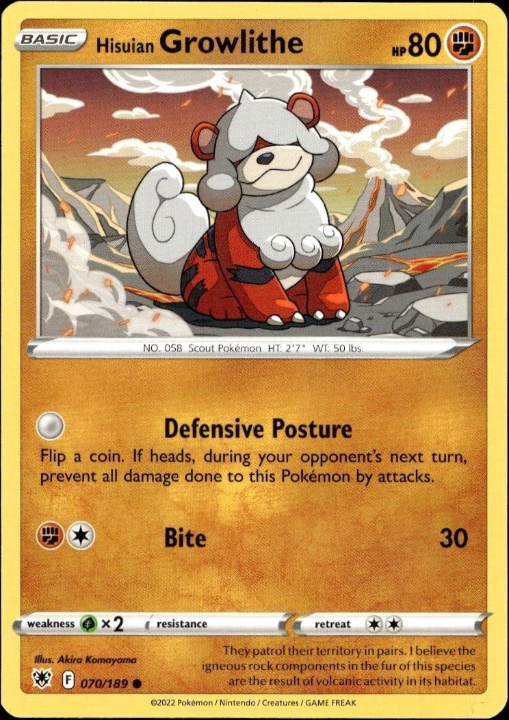 2022 Pokémon Astral Radiance Hisuian Growlithe #070/189 trading card
