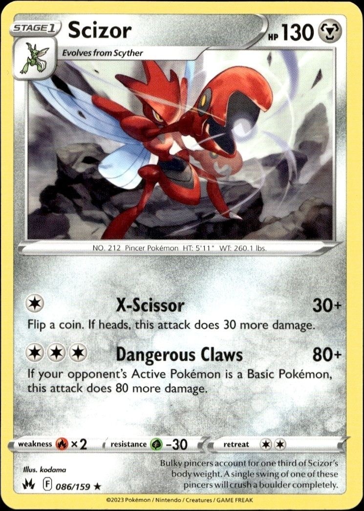 2023 Pokémon Crown Zenith Scizor #086/159 Pokémon card front