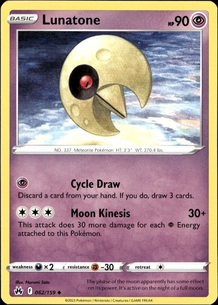 2023 Pokémon Crown Zenith Lunatone #062/159 trading card