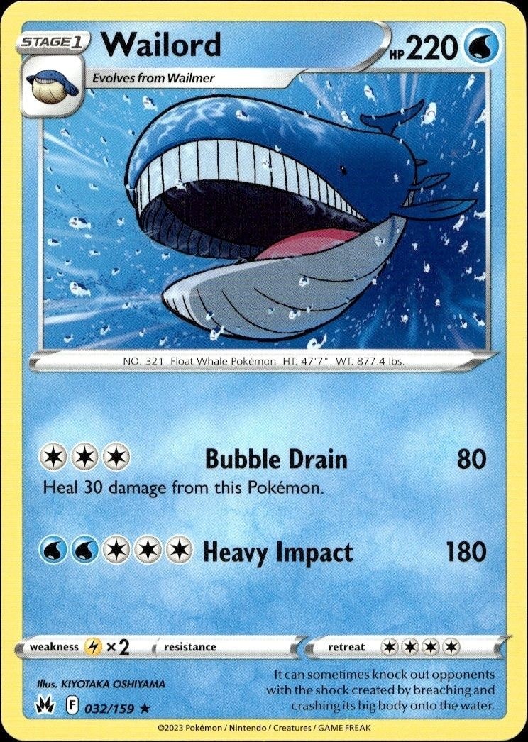 2023 Pokémon Crown Zenith Wailord #032/159 Pokémon card front