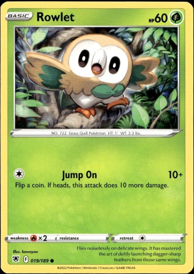 2022 Pokémon Astral Radiance Rowlet #019/189 Pokémon card front