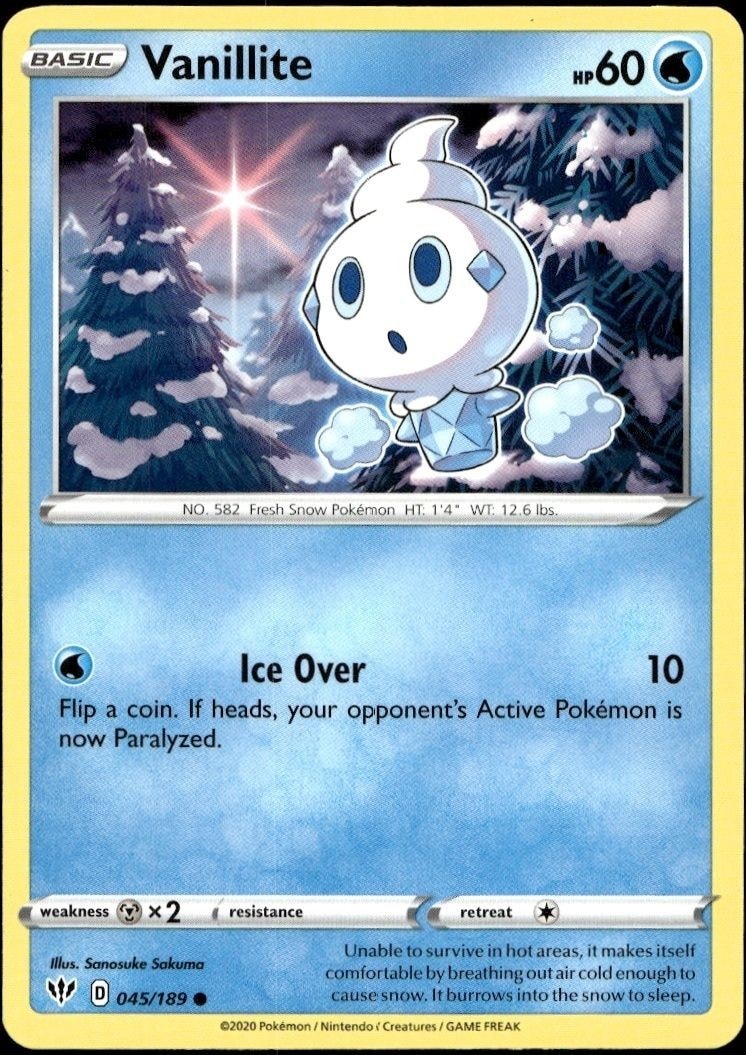 2020 Pokémon Darkness Ablaze Vanillite #045/189 trading card