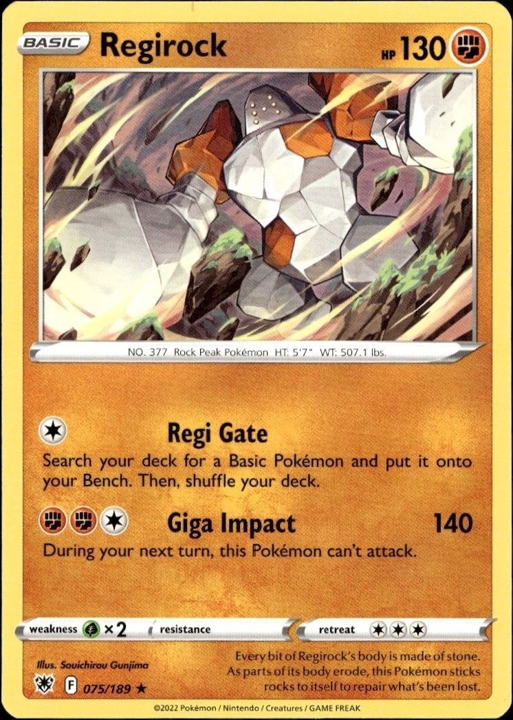 2022 Pokémon Astral Radiance Regirock #075/189 Pokémon card front