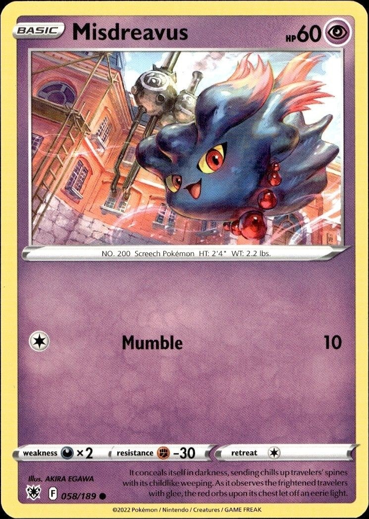2022 Pokémon Astral Radiance Misdreavus #058/189 Pokémon card front