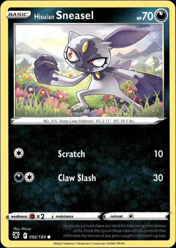 2022 Pokémon Astral Radiance Hisuian Sneasel #092/189 Pokémon card front