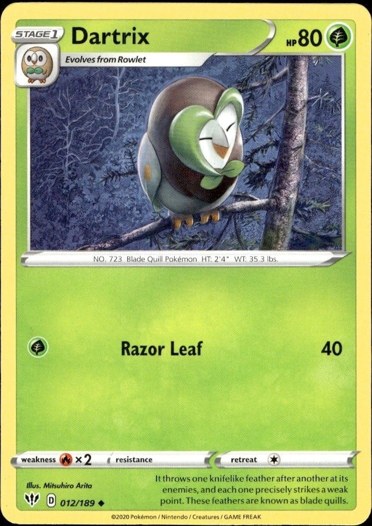 2020 Pokémon Sun & Moon Dartrix #012/149 trading card
