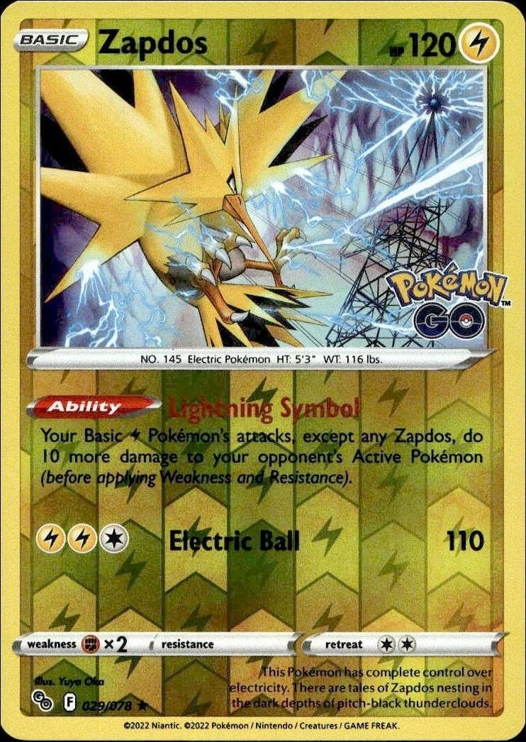 2022 Pokémon Go Zapdos #029/078 Pokémon card front