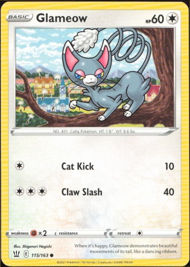 2021 Pokémon Battle Styles Glameow #115/163 Pokémon card front