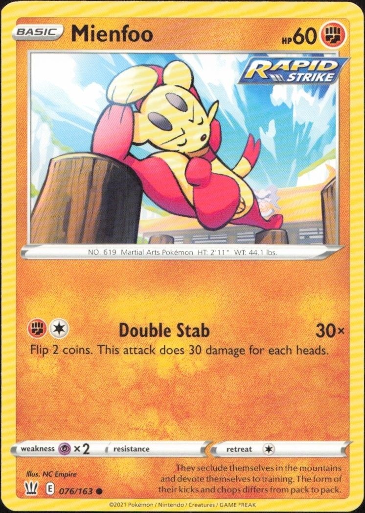 2021 Pokémon Battle Styles Mienfoo #076/163 Pokémon card front
