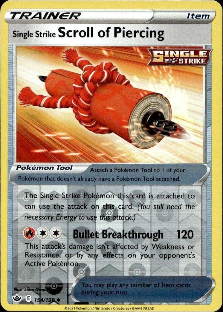 2021 Pokémon Chilling Reign Single Strike Scroll Of Piercing #154/198 Pokémon card front
