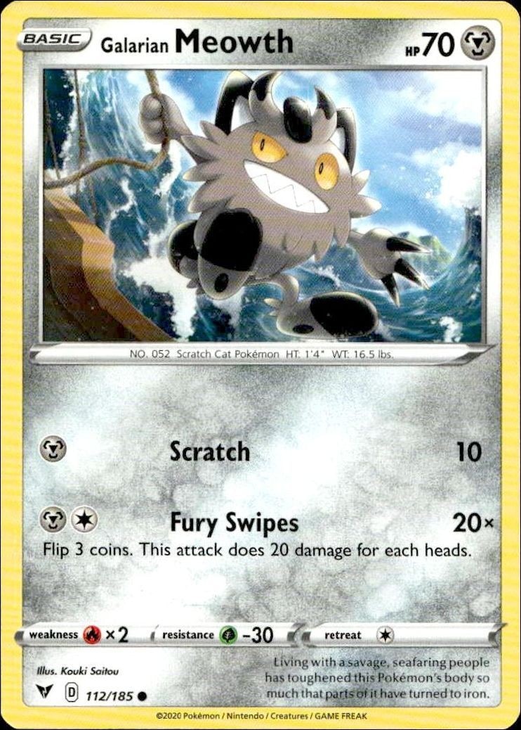 2020 Pokémon Vivid Voltage Galarian Meowth #112/185 trading card