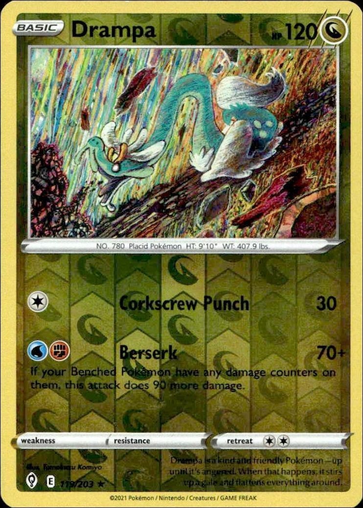 2021 Pokémon Evolving Skies Drampa #119/203 trading card