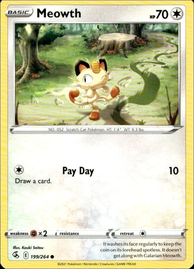 2021 Pokémon Fusion Strike Meowth #199/264 Pokémon card front