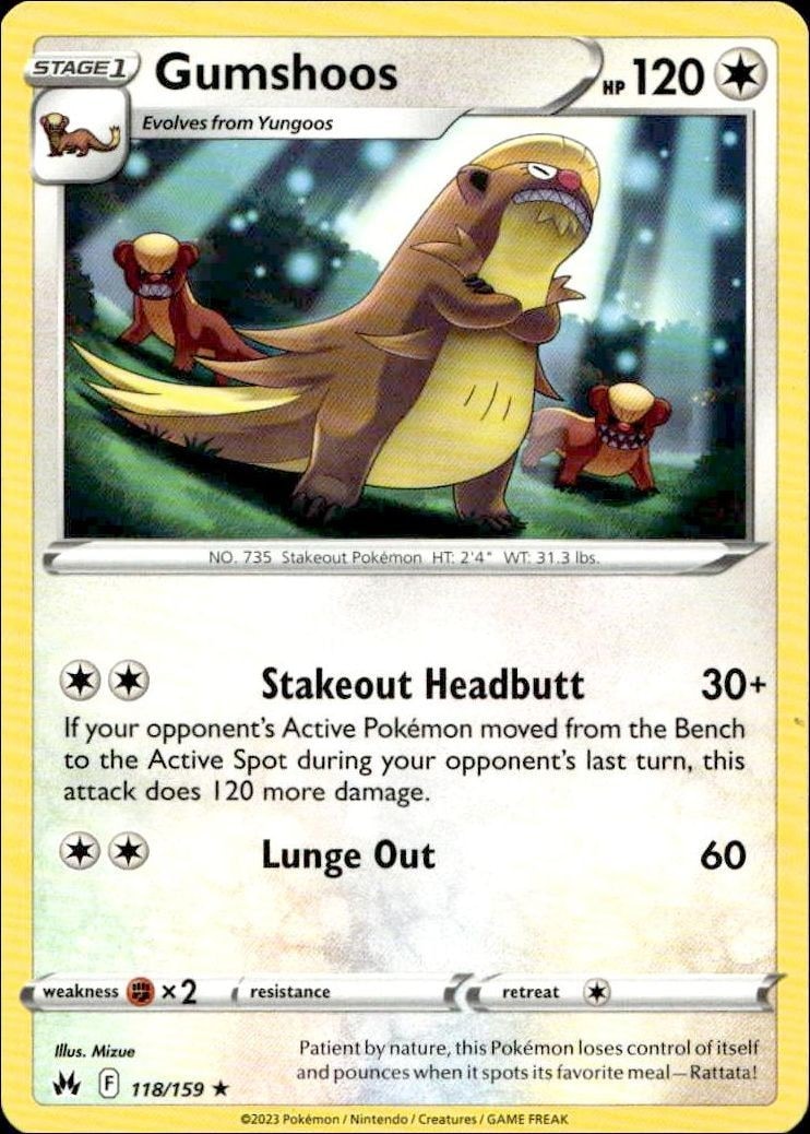 2023 Pokémon Crown Zenith Gumshoos #118/159 trading card