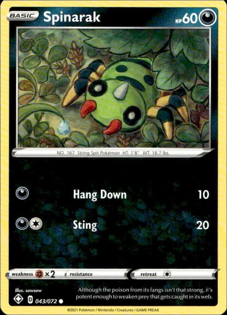 2021 Pokémon Shining Fates Spinarak #043/072 trading card