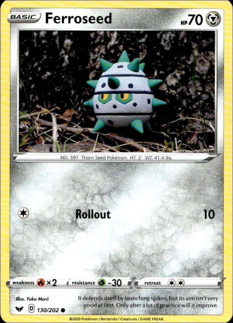 2020 Pokémon Sword & Shield Ferroseed #130/202 trading card