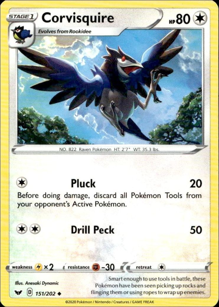 2020 Pokémon Sword & Shield Corvisquire #151/202 Pokémon card front
