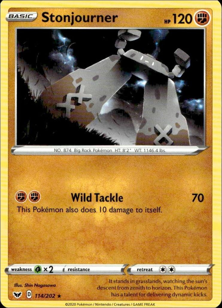 2020 Pokémon Sword & Shield Stonjourner #114/202 Pokémon card front