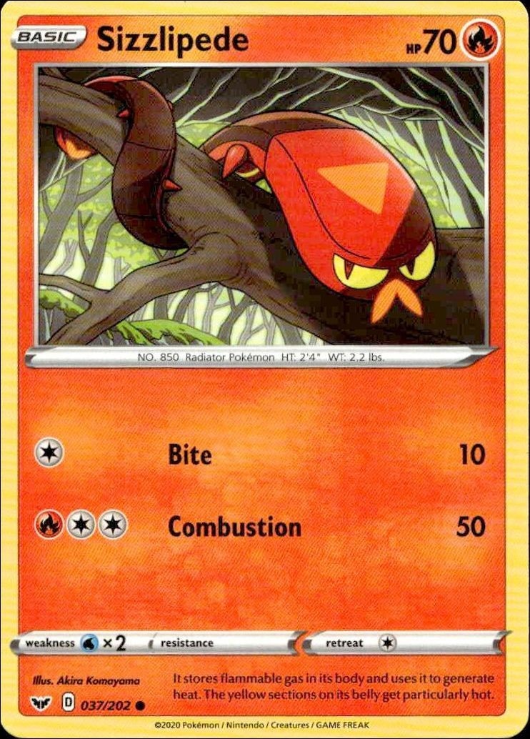 2020 Pokémon Sword & Shield Sizzlipede #037/202 Pokémon card front