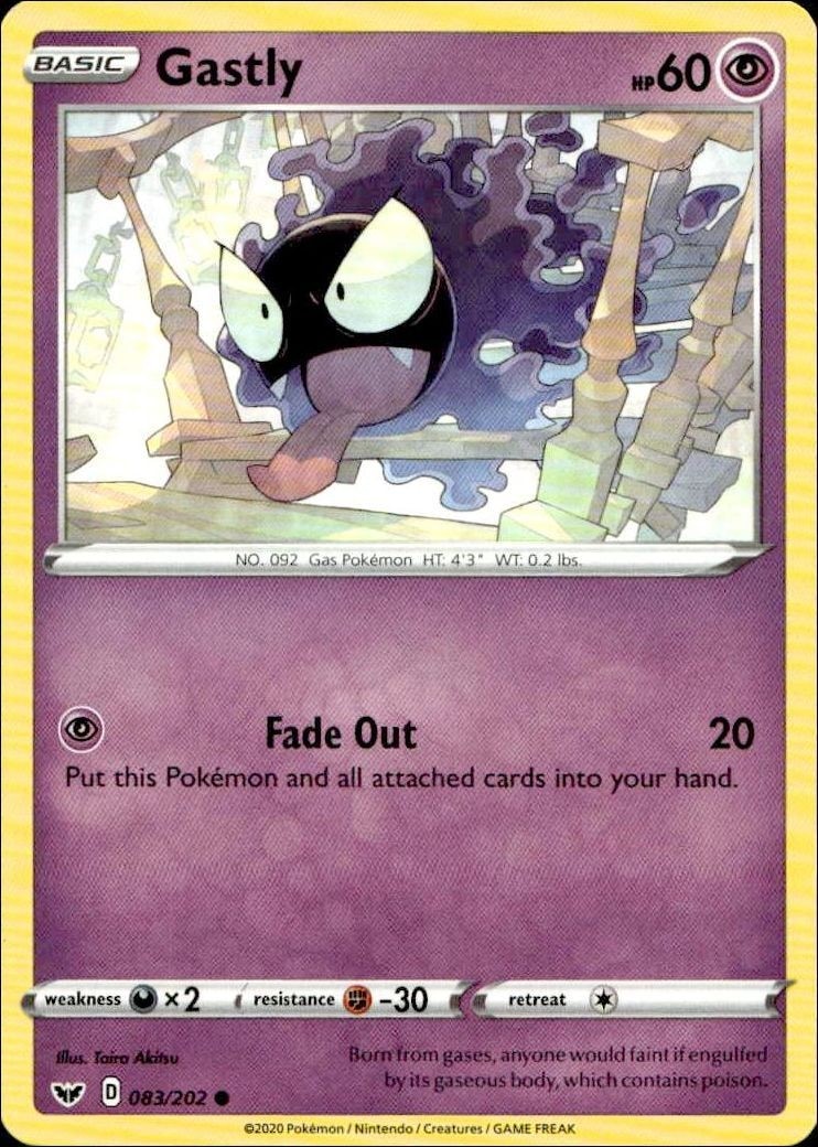 2020 Pokémon Sword & Shield Gastly #083/202 trading card