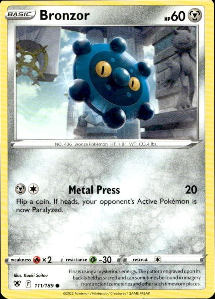 2022 Pokémon Astral Radiance Bronzor #111/189 trading card