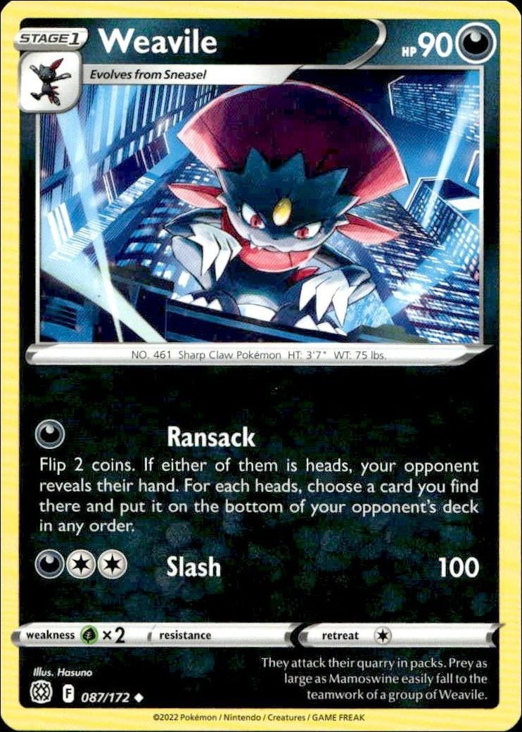 2022 Pokémon Brilliant Stars Weavile #087/172 Pokémon card front