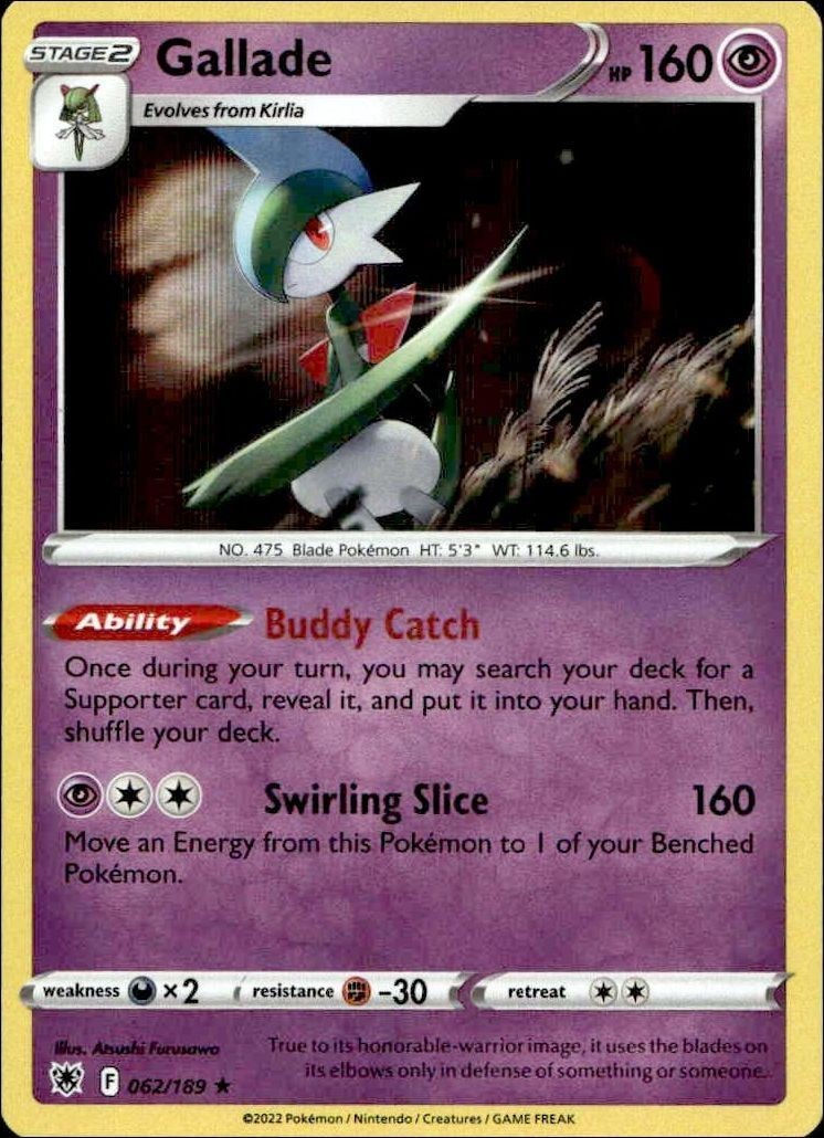 2022 Pokémon Astral Radiance Gallade #062/189 trading card