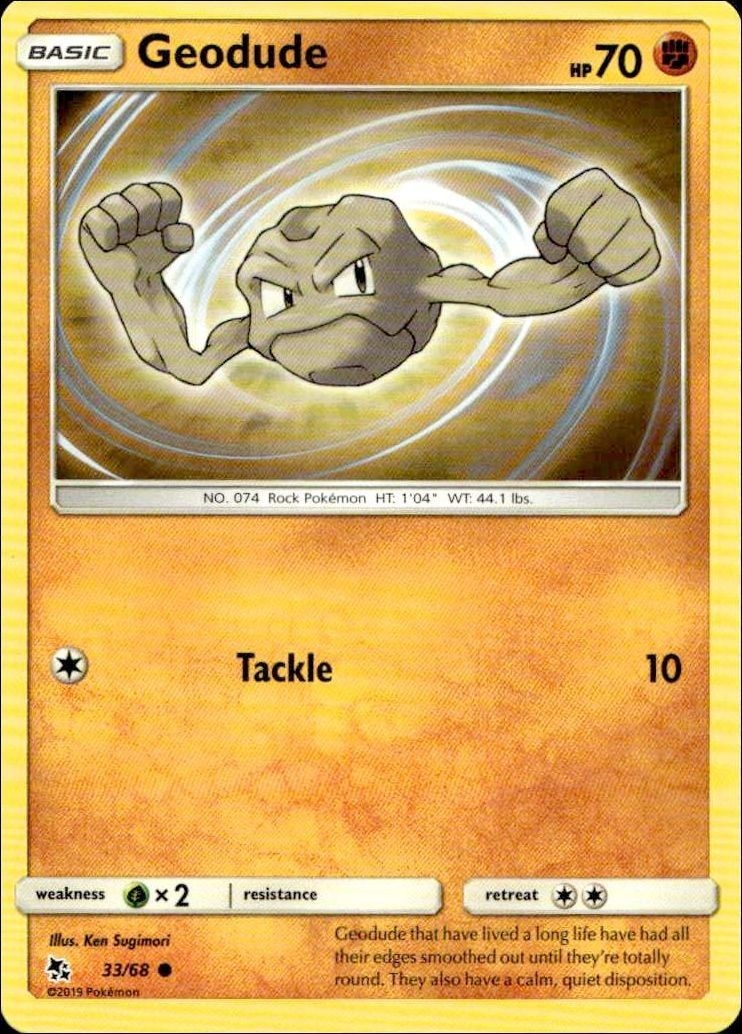 2019 Pokémon Hidden Fates Geodude #33/68 Pokémon card front