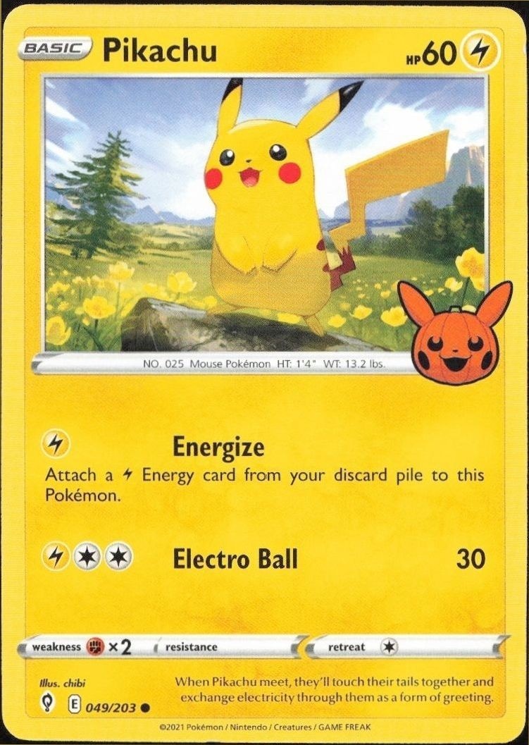 2021 Pokémon Evolving Skies Pikachu #049/203 trading card