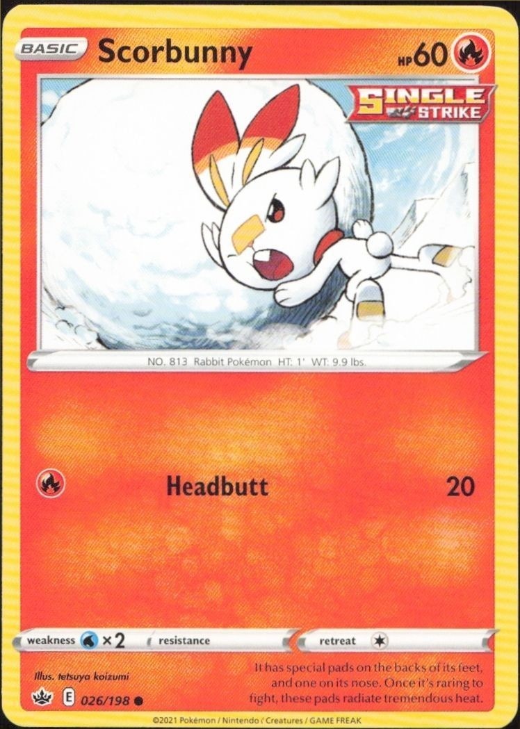 2021 Pokémon Chilling Reign Scorbunny #026/198 Pokémon card front