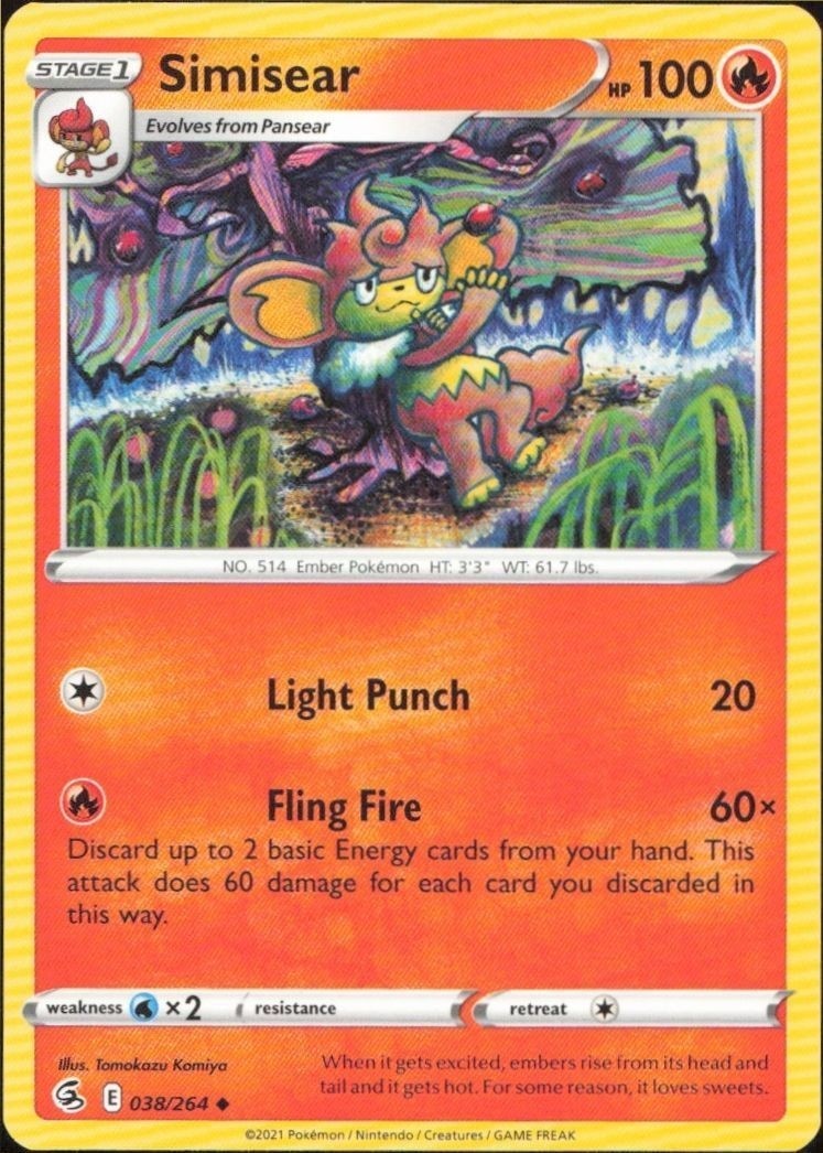 2021 Pokémon Fusion Strike Simisear #038/264 Pokémon card front