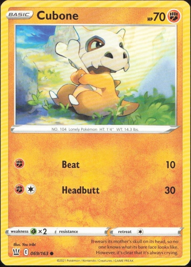 2021 Pokémon Battle Styles Cubone #069/163 trading card
