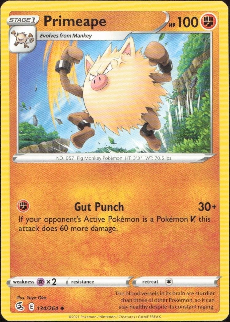 2021 Pokémon Fusion Strike Primeape #134/264 Pokémon card front