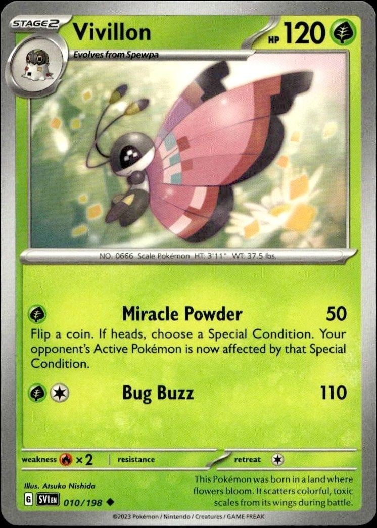 2023 Pokémon Scarlet & Violet Vivillon #010/198 Pokémon card front