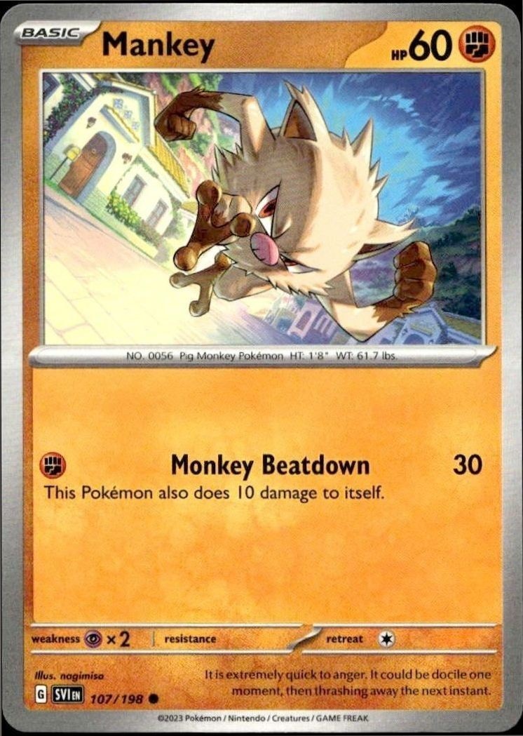 2023 Pokémon Scarlet & Violet Mankey #107/198 Pokémon card front