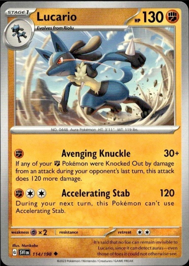 2023 Pokémon Scarlet & Violet Lucario #114/198 trading card