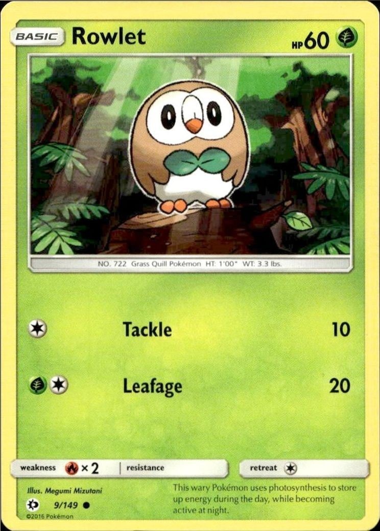 2017 Pokémon Sun & Moon Rowlet #009/149 trading card