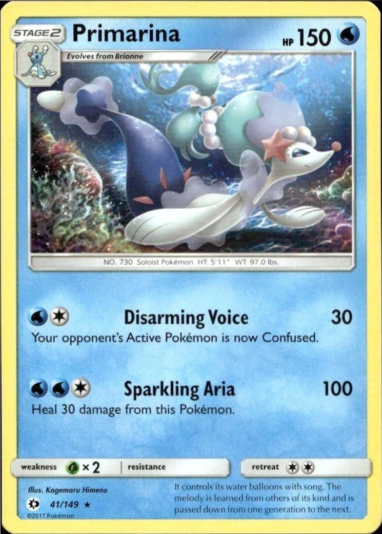 2017 Pokémon Sun & Moon Primarina #041/149 trading card