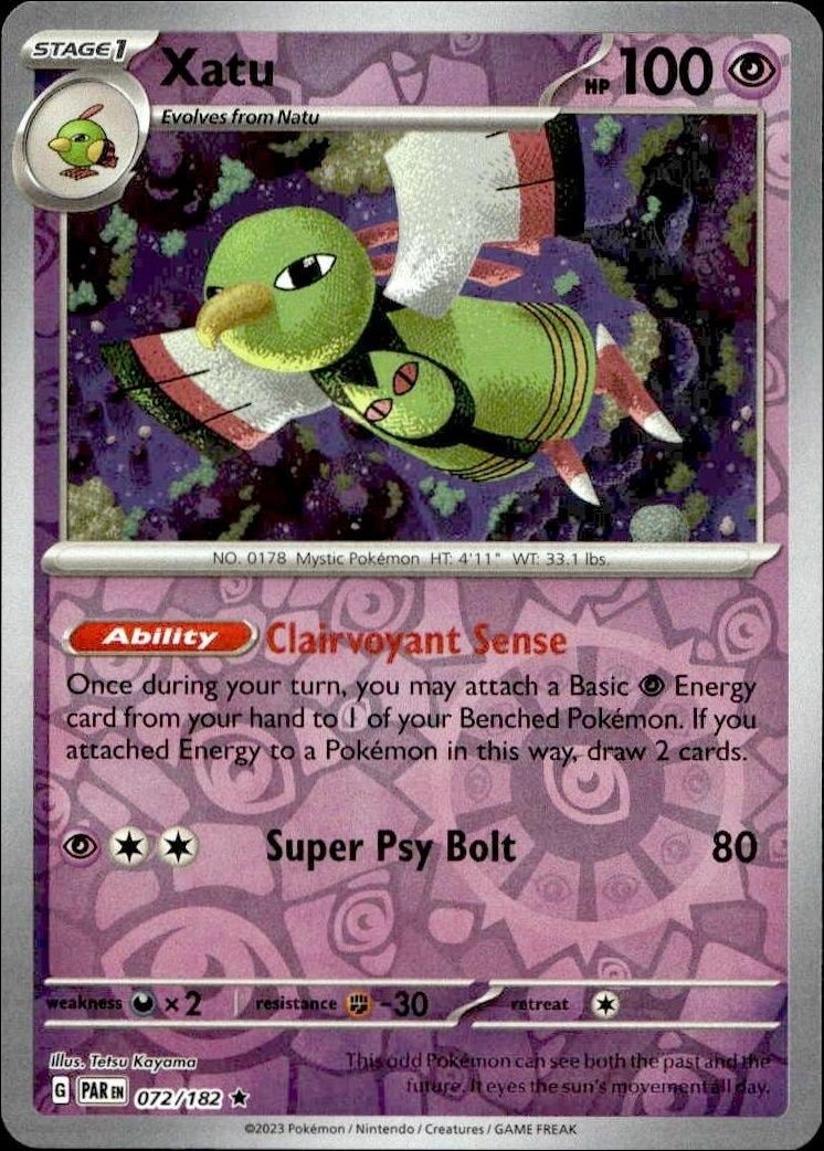 2023 Pokémon Paradox Rift Xatu #072/182 trading card
